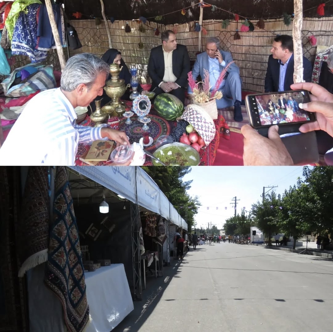 تصویر ✍️سیرجان گهر افتتاح نمایشگاه آثار گلیم شیرکی پیچ سیرجان در گذر گلیم